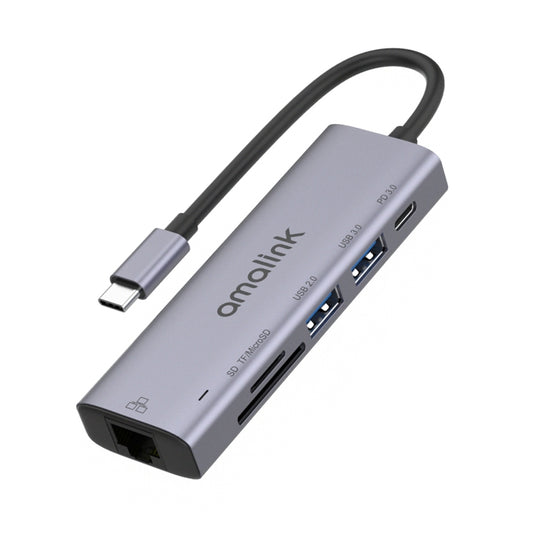 amalink 95122D Type-C / USB-C to RJ45 + 2 Ports USB + PD 3.0 Multi-function HUB(Grey) - free shipping - PMC Jewellery - Order now!