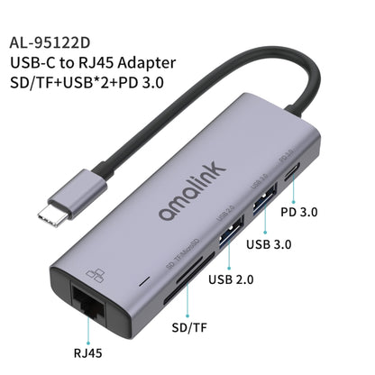 amalink 95122D Type-C / USB-C to RJ45 + 2 Ports USB + PD 3.0 Multi-function HUB(Grey) - free shipping - PMC Jewellery - Order now!