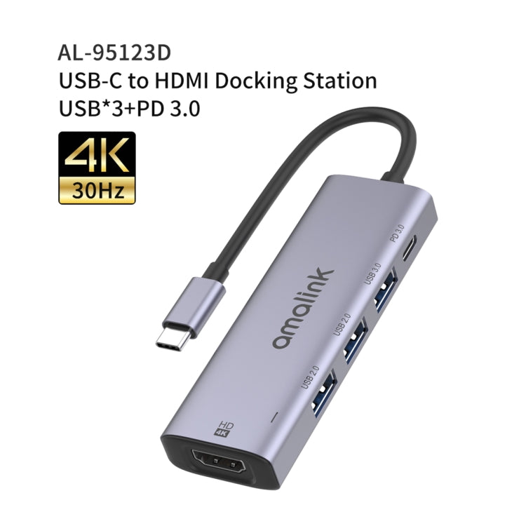 amalink 95123D Type-C / USB-C to HDMI + 3 Ports USB + PD 3.0 Multi-function HUB(Grey) - free shipping - PMC Jewellery - Order now!