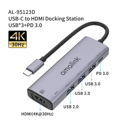 amalink 95123D Type-C / USB-C to HDMI + 3 Ports USB + PD 3.0 Multi-function HUB(Grey) - free shipping - PMC Jewellery - Order now!
