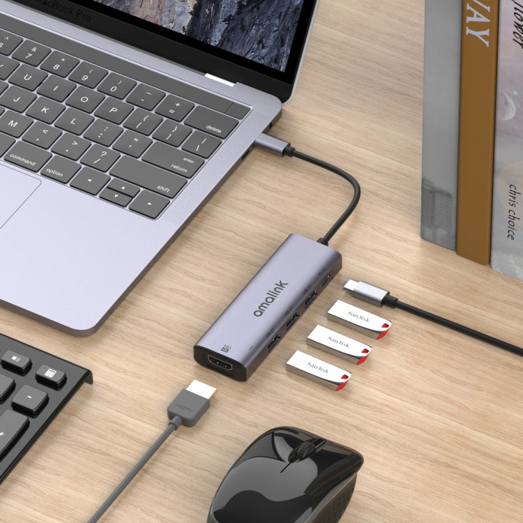 amalink 95123D Type-C / USB-C to HDMI + 3 Ports USB + PD 3.0 Multi-function HUB(Grey) - free shipping - PMC Jewellery - Order now!