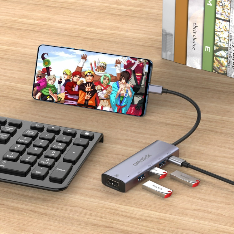 amalink 95123D Type-C / USB-C to HDMI + 3 Ports USB + PD 3.0 Multi-function HUB(Grey) - free shipping - PMC Jewellery - Order now!