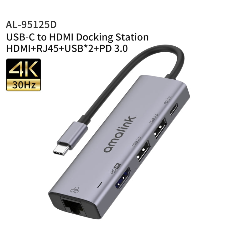 amalink 95125D Type-C / USB-C to HDMI + RJ45 + 2 Ports USB + PD 3.0 Multi-function HUB(Grey) - free shipping - PMC Jewellery - Order now!