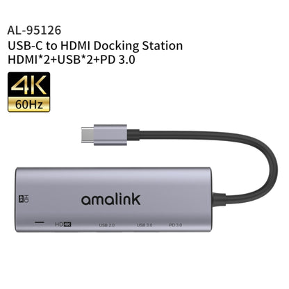 amalink 95126 Type-C / USB-C to Dual HDMI + 2 Ports USB + PD 3.0 Multi-function HUB(Grey) - free shipping - PMC Jewellery - Order now!