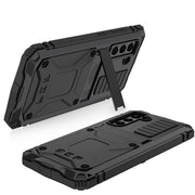For Samsung Galaxy S21 FE R-JUST Rugged Phone Case with Holder(Black)