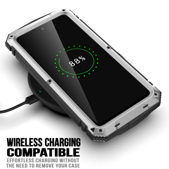 For Samsung Galaxy S21 FE R-JUST Rugged Phone Case with Holder(Silver)