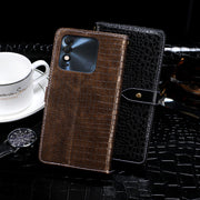 For Tecno Spark 8 idewei Crocodile Texture Leather Phone Case(Black)