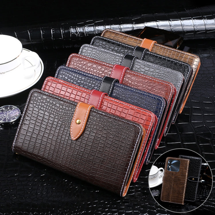 For Tecno Spark 8 idewei Crocodile Texture Leather Phone Case(Black)