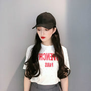 Hat Big Curve Wig One-piece Long Curly Chemical Fiber Headgear for Women(Black)
