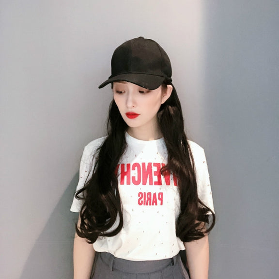 Hat Big Curve Wig One-piece Long Curly Chemical Fiber Headgear for Women(Black)