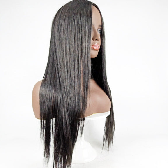 Centre-parted Long Straight Wig Headgear for Women(Black)