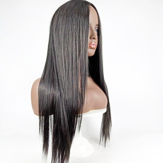 Centre-parted Long Straight Wig Headgear for Women(Black)