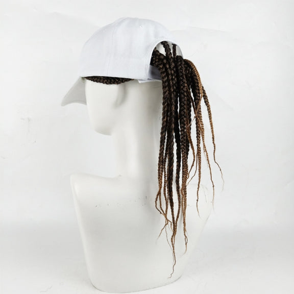Dreadlocks Wig Hat One-piece Headgear for Men and Women, Style: White Cap(Black Braid About 45cm)