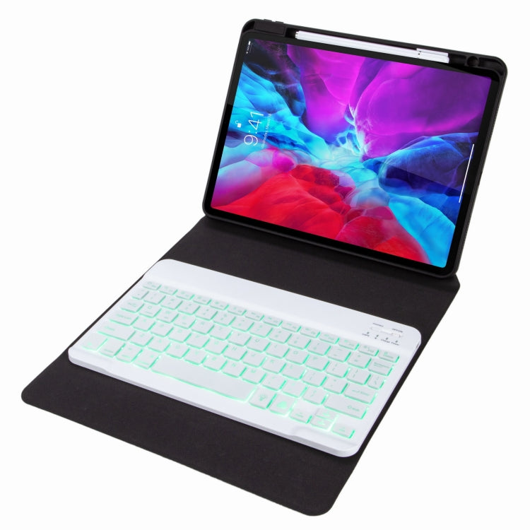 H-109S Monochrome Backlight Bluetooth Keyboard Leather Case with Rear Three-fold Holder For iPad Pro 11 inch 2021 & 2020 & 2018 / Air 2020 10.9(Rainbow)