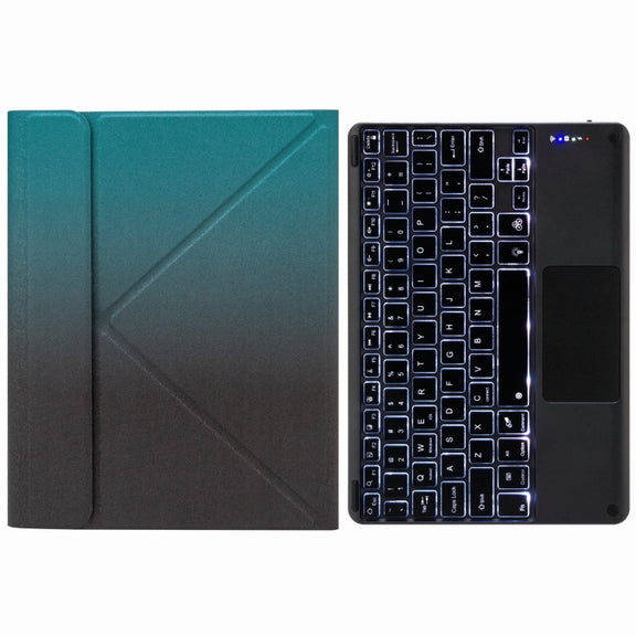 H-109CS Touch Backlight Bluetooth Keyboard Leather Case with Rear Three-fold Holder For iPad Pro 11 inch 2021 & 2020 & 2018 / Air 2020 10.9(Dark Night Green)