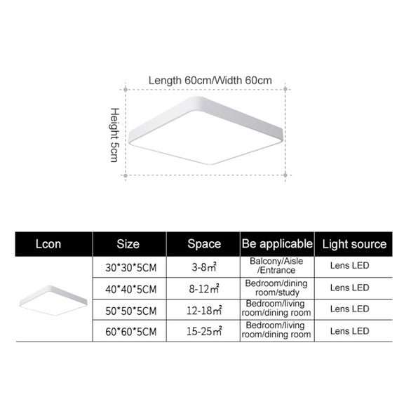 Macaron LED Square Ceiling Lamp, White Light, Size:60cm(Black)
