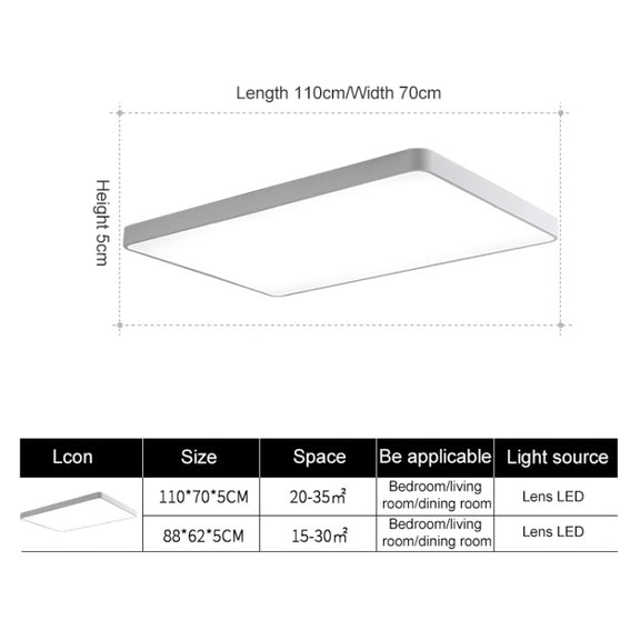 Macaron LED Rectangle Ceiling Lamp, 3-Colors Light, Size:88x62cm(White)
