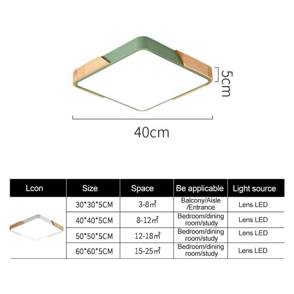 Wood Macaron LED Square Ceiling Lamp, White Light, Size:50cm(Gold)