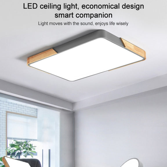 Wood Macaron LED Rectangle Ceiling Lamp, White Light, Size:88x62cm(Black)
