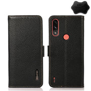 For Motorola Moto E7 Power KHAZNEH Side-Magnetic Litchi Genuine Leather RFID Case(Black)