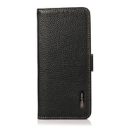 For Motorola Moto E7 Power KHAZNEH Side-Magnetic Litchi Genuine Leather RFID Case(Black)