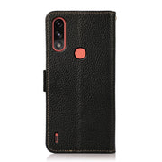 For Motorola Moto E7 Power KHAZNEH Side-Magnetic Litchi Genuine Leather RFID Case(Black)