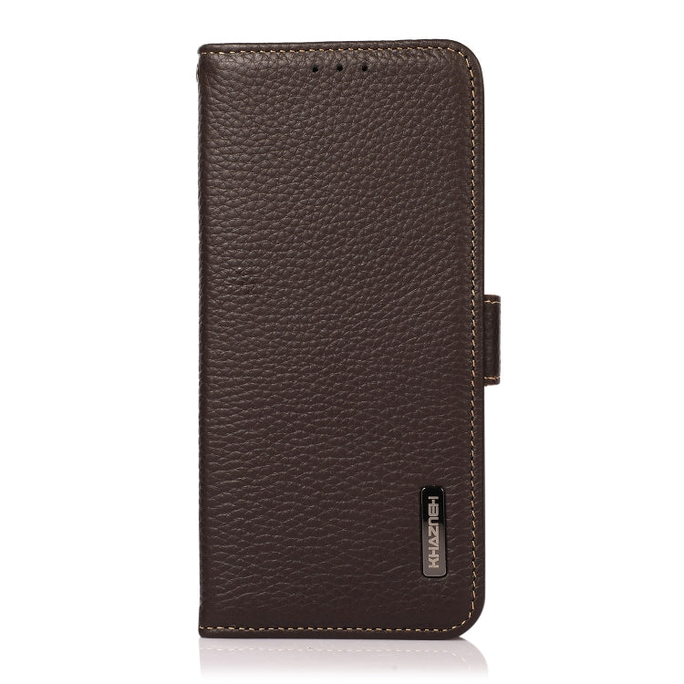 For Motorola Moto E7 Power KHAZNEH Side-Magnetic Litchi Genuine Leather RFID Case(Brown) - Motorola Cases by PMC TechLife | Online Shopping South Africa | PMC TechLife | Buy Now Pay Later Mobicred