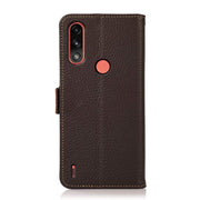 For Motorola Moto E7 Power KHAZNEH Side-Magnetic Litchi Genuine Leather RFID Case(Brown)