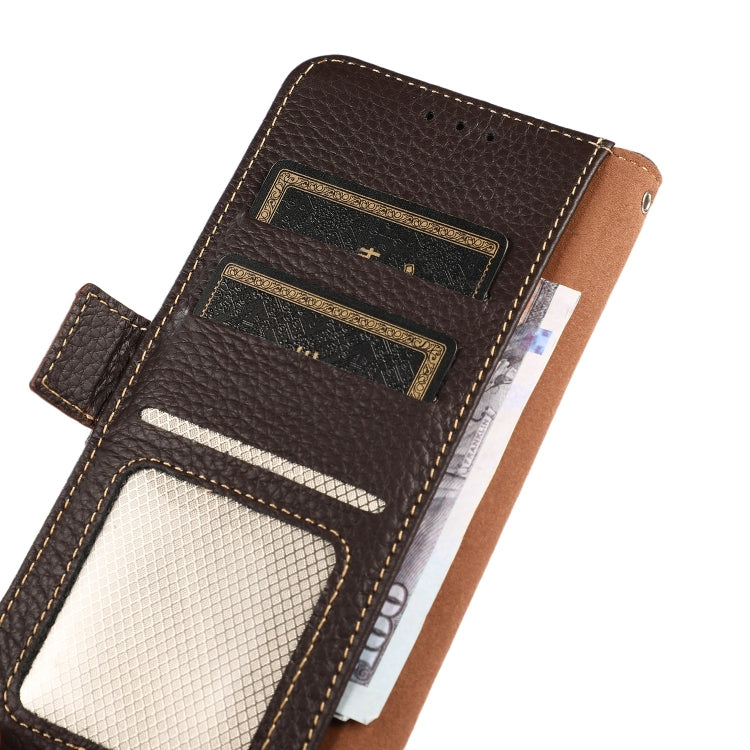 For Motorola Moto E7 Power KHAZNEH Side-Magnetic Litchi Genuine Leather RFID Case(Brown) - Motorola Cases by PMC TechLife | Online Shopping South Africa | PMC TechLife | Buy Now Pay Later Mobicred