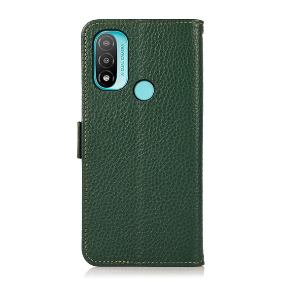For Motorola Moto E20 / E40 KHAZNEH Side-Magnetic Litchi Genuine Leather RFID Case(Green)