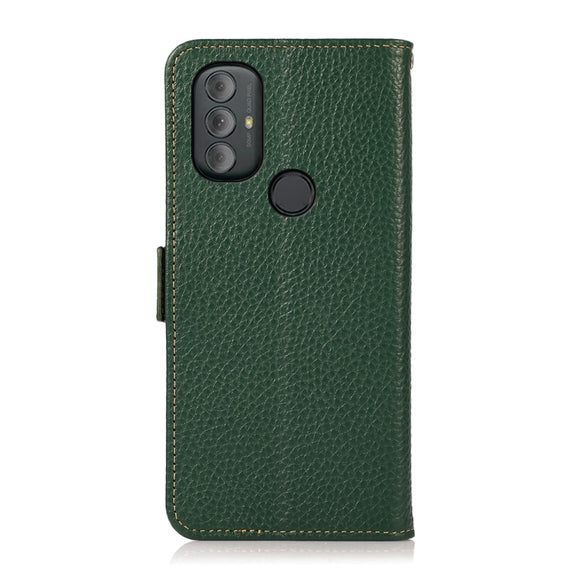 For Motorola Moto G Power 2022 KHAZNEH Side-Magnetic Litchi Genuine Leather RFID Case(Green)