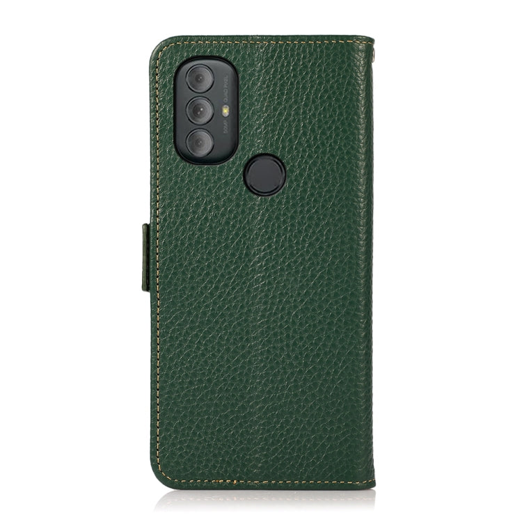 For Motorola Moto G Power 2022 KHAZNEH Side-Magnetic Litchi Genuine Leather RFID Case(Green)