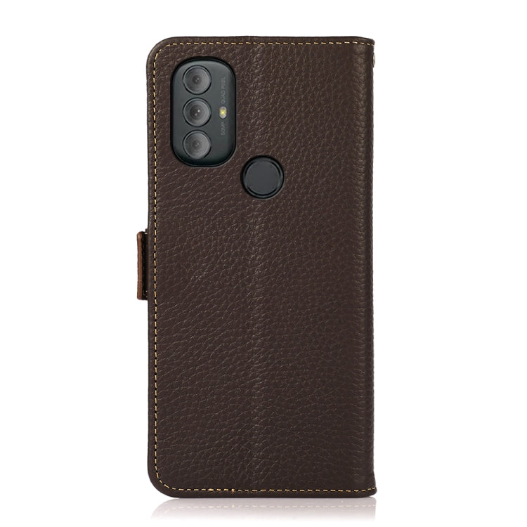 For Motorola Moto G Power 2022 KHAZNEH Side-Magnetic Litchi Genuine Leather RFID Case(Brown)