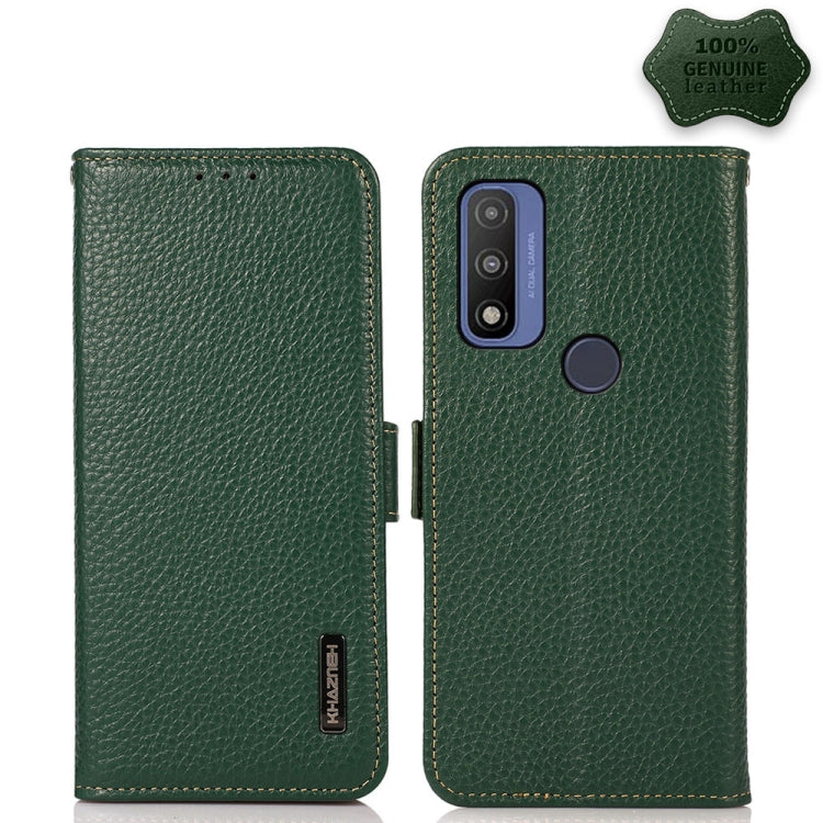 For Motorola G Pure KHAZNEH Side-Magnetic Litchi Genuine Leather RFID Case(Green) - Motorola Cases by PMC TechLife | Online Shopping South Africa | PMC TechLife | Buy Now Pay Later Mobicred