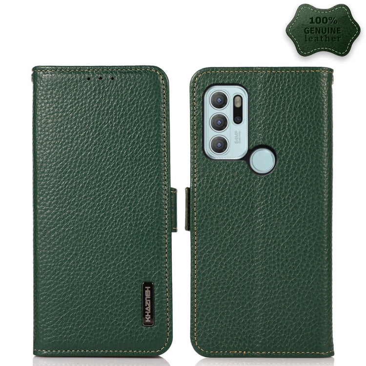 For Motorola Moto G60S KHAZNEH Side-Magnetic Litchi Genuine Leather RFID Case(Green) - Motorola Cases by PMC TechLife | Online Shopping South Africa | PMC TechLife | Buy Now Pay Later Mobicred