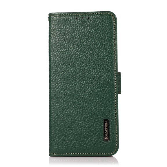 For Motorola Moto G60S KHAZNEH Side-Magnetic Litchi Genuine Leather RFID Case(Green)