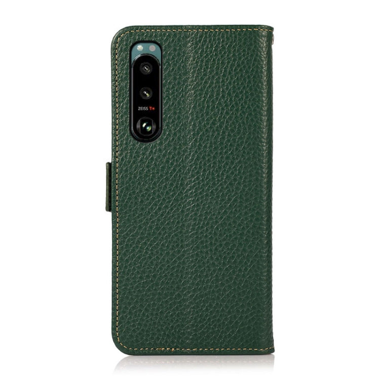 For Sony Xperia 5 III KHAZNEH Side-Magnetic Litchi Genuine Leather RFID Case(Green) - Sony Cases by PMC TechLife | Online Shopping South Africa | PMC TechLife | Buy Now Pay Later Mobicred