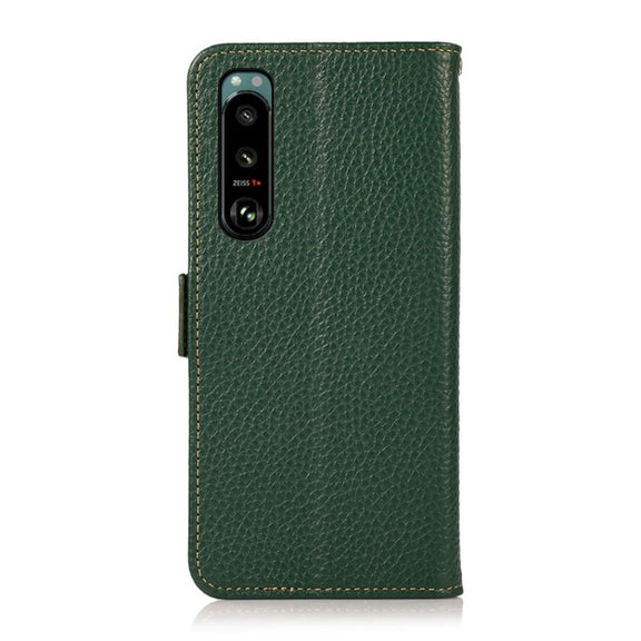 For Sony Xperia 5 III KHAZNEH Side-Magnetic Litchi Genuine Leather RFID Case(Green)