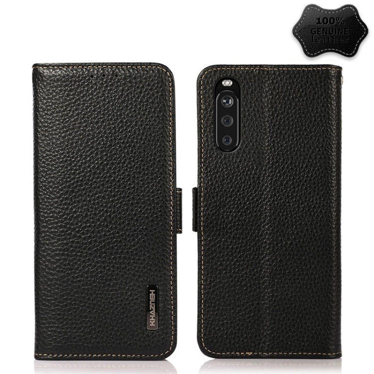 For Sony Xperia 10 III KHAZNEH Side-Magnetic Litchi Genuine Leather RFID Case(Black) - Sony Cases by PMC TechLife | Online Shopping South Africa | PMC TechLife | Buy Now Pay Later Mobicred