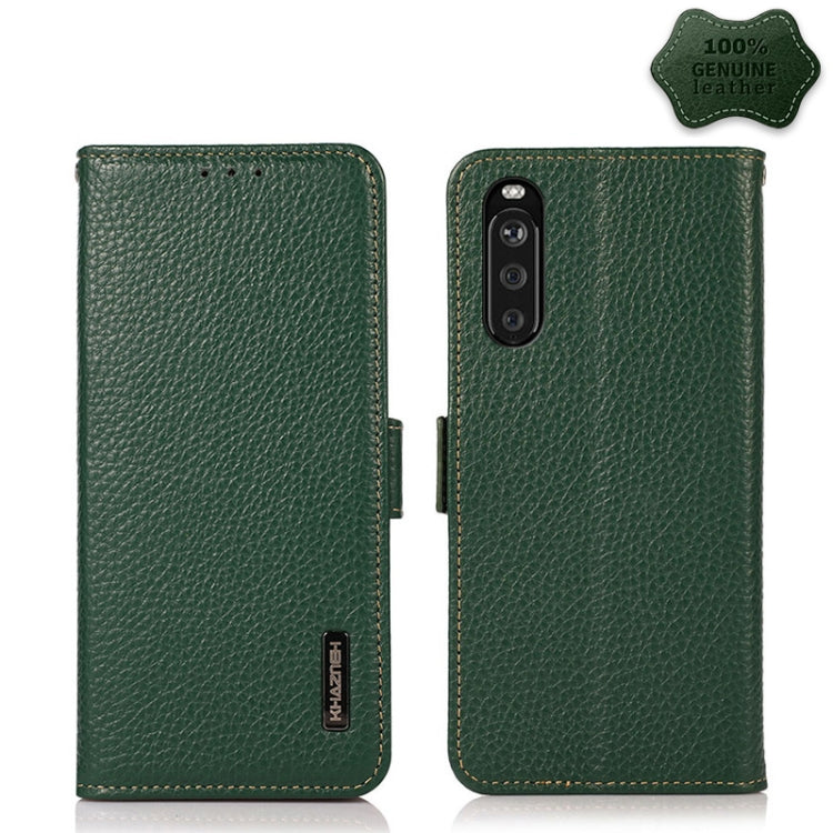 For Sony Xperia 10 III KHAZNEH Side-Magnetic Litchi Genuine Leather RFID Case(Green) - Sony Cases by PMC TechLife | Online Shopping South Africa | PMC TechLife | Buy Now Pay Later Mobicred