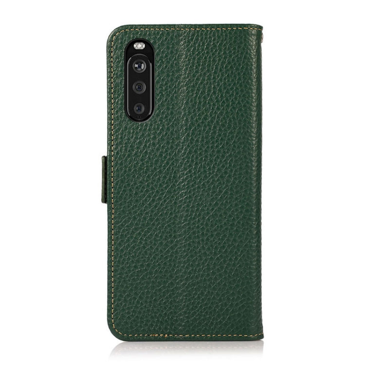 For Sony Xperia 10 III KHAZNEH Side-Magnetic Litchi Genuine Leather RFID Case(Green) - Sony Cases by PMC TechLife | Online Shopping South Africa | PMC TechLife | Buy Now Pay Later Mobicred
