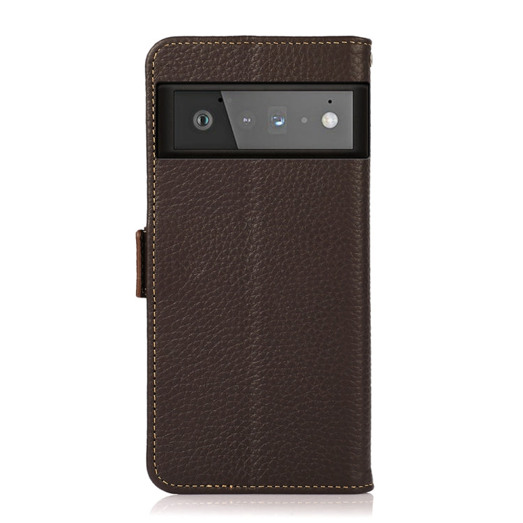 For Google Pixel 6 Pro KHAZNEH Side-Magnetic Litchi Genuine Leather RFID Case(Brown) - Google Cases by PMC TechLife | Online Shopping South Africa | PMC TechLife | Buy Now Pay Later Mobicred