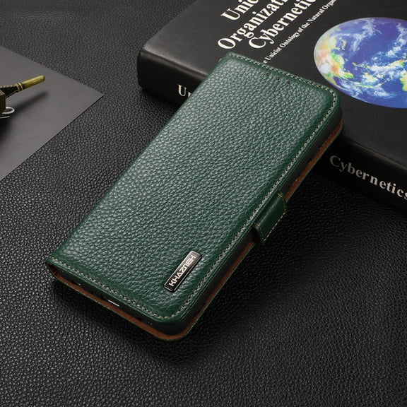 For Google Pixel 6 KHAZNEH Side-Magnetic Litchi Genuine Leather RFID Case(Green)