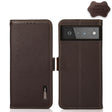 For Google Pixel 6 KHAZNEH Side-Magnetic Litchi Genuine Leather RFID Case(Brown) - Google Cases by PMC TechLife | Online Shopping South Africa | PMC TechLife | Buy Now Pay Later Mobicred