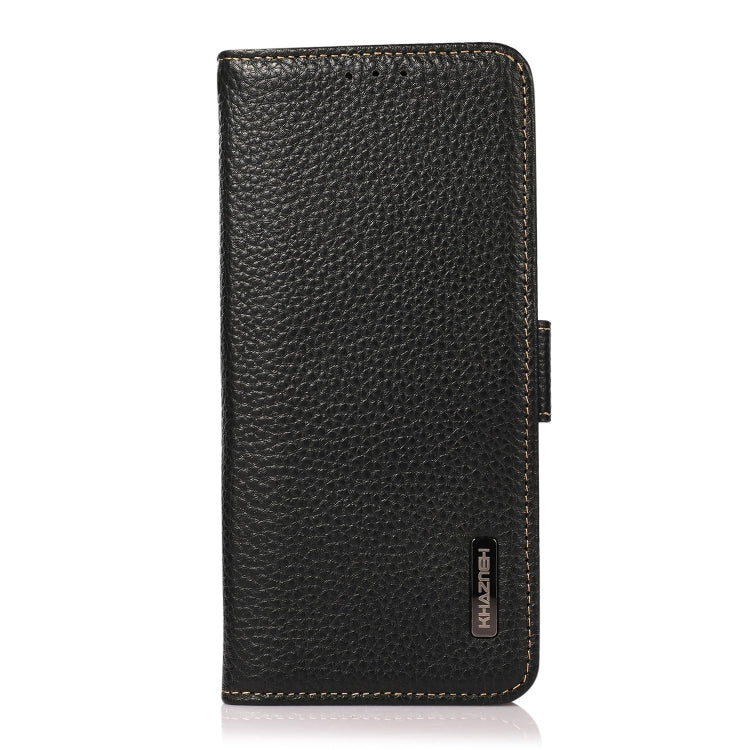 For Google Pixel 6a KHAZNEH Side-Magnetic Litchi Genuine Leather RFID Case(Black)