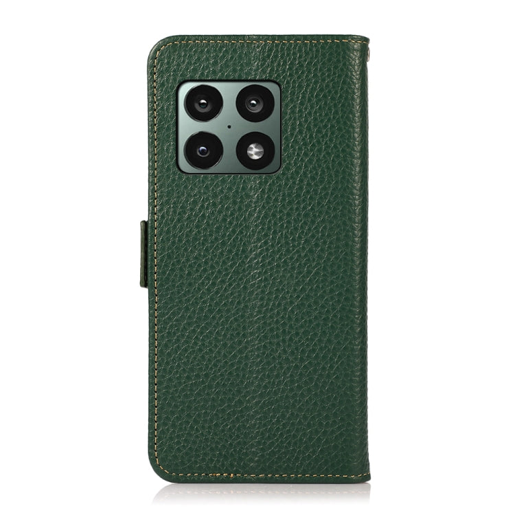 For OnePlus 10 Pro 5G KHAZNEH Side-Magnetic Litchi Genuine Leather RFID Phone Case(Green)