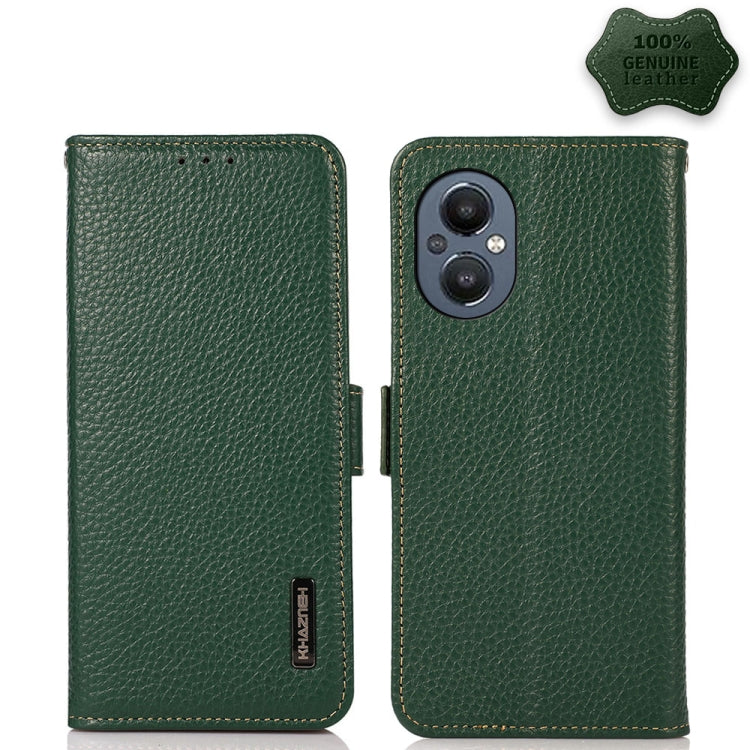 For OnePlus N20 5G KHAZNEH Side-Magnetic Litchi Genuine Leather RFID Phone Case(Green) - OnePlus Cases by PMC TechLife | Online Shopping South Africa | PMC TechLife | Buy Now Pay Later Mobicred