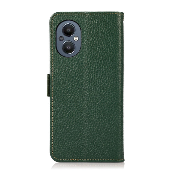 For OnePlus N20 5G KHAZNEH Side-Magnetic Litchi Genuine Leather RFID Phone Case(Green)