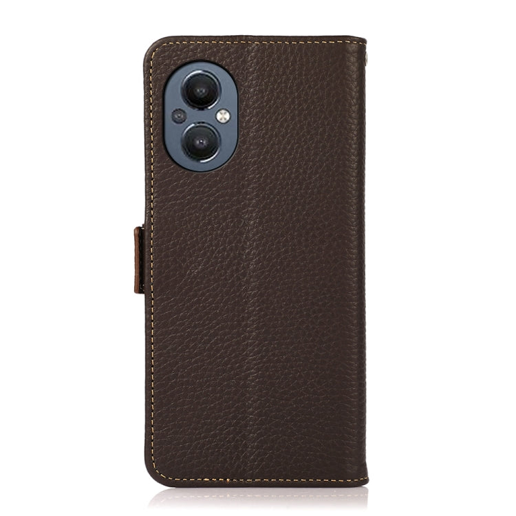 For OnePlus N20 5G KHAZNEH Side-Magnetic Litchi Genuine Leather RFID Phone Case(Brown) - free shipping - PMC TechLife - Order now!