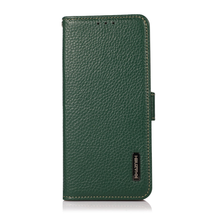 For OnePlus 9 KHAZNEH Side-Magnetic Litchi Genuine Leather RFID Phone Case(Green) - OnePlus Cases by PMC TechLife | Online Shopping South Africa | PMC TechLife | Buy Now Pay Later Mobicred